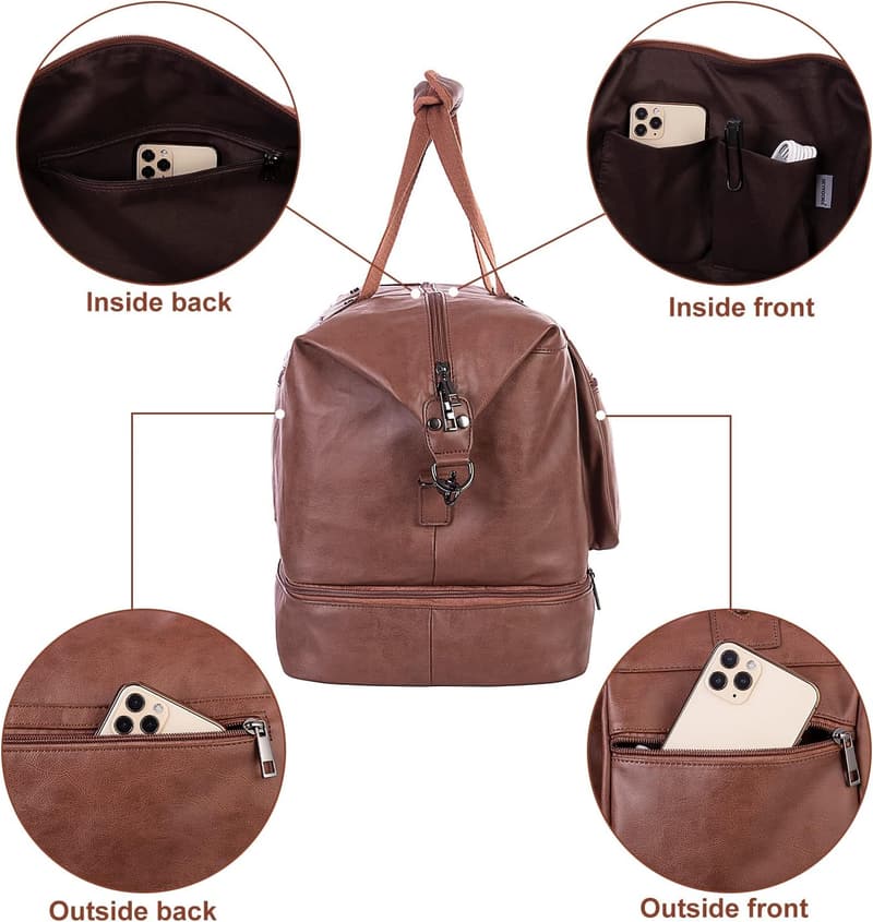 Leather Travel Duffle Bag for Men and Women - Large Weekender Tote