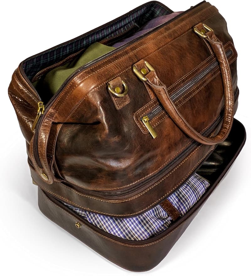 Weekender Leather Duffle Bag with Shoe Compartment