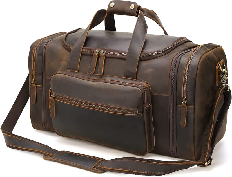 Men's Vintage Cowhide Leather Expandable Duffle Bag