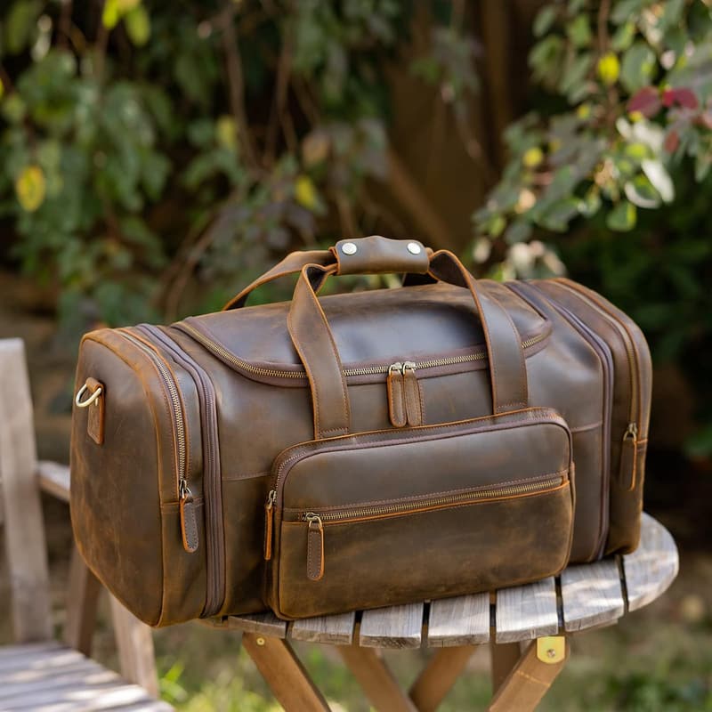 Men's Vintage Cowhide Leather Expandable Duffle Bag