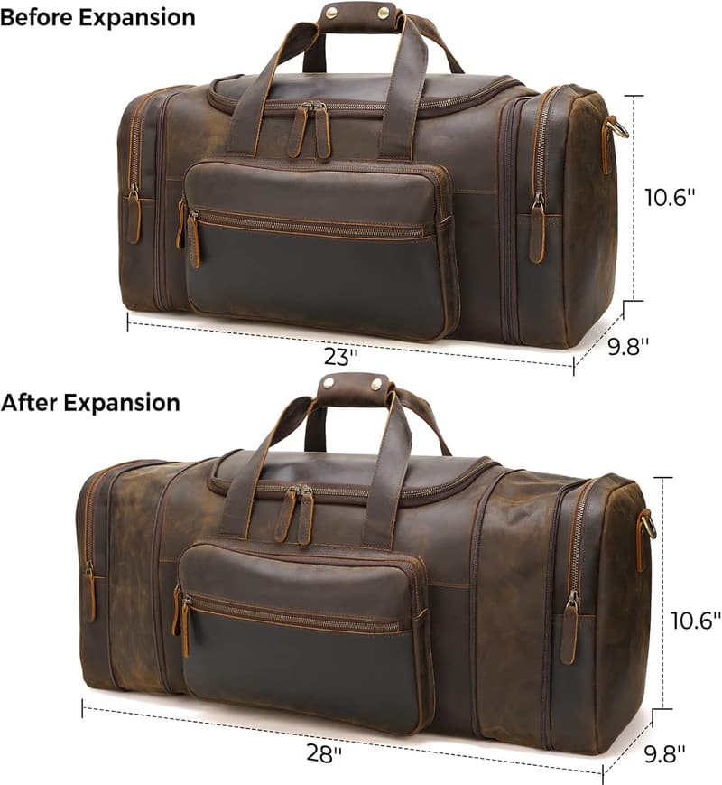 Men's Vintage Cowhide Leather Expandable Duffle Bag