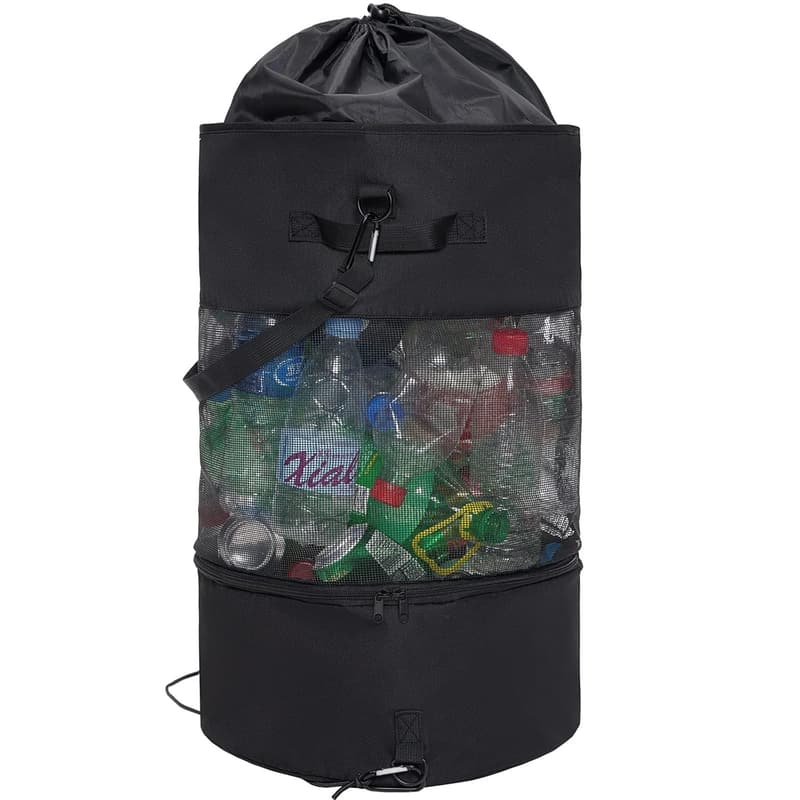 Large Portable Boat Trash Bag with Bottom Zipper - Black