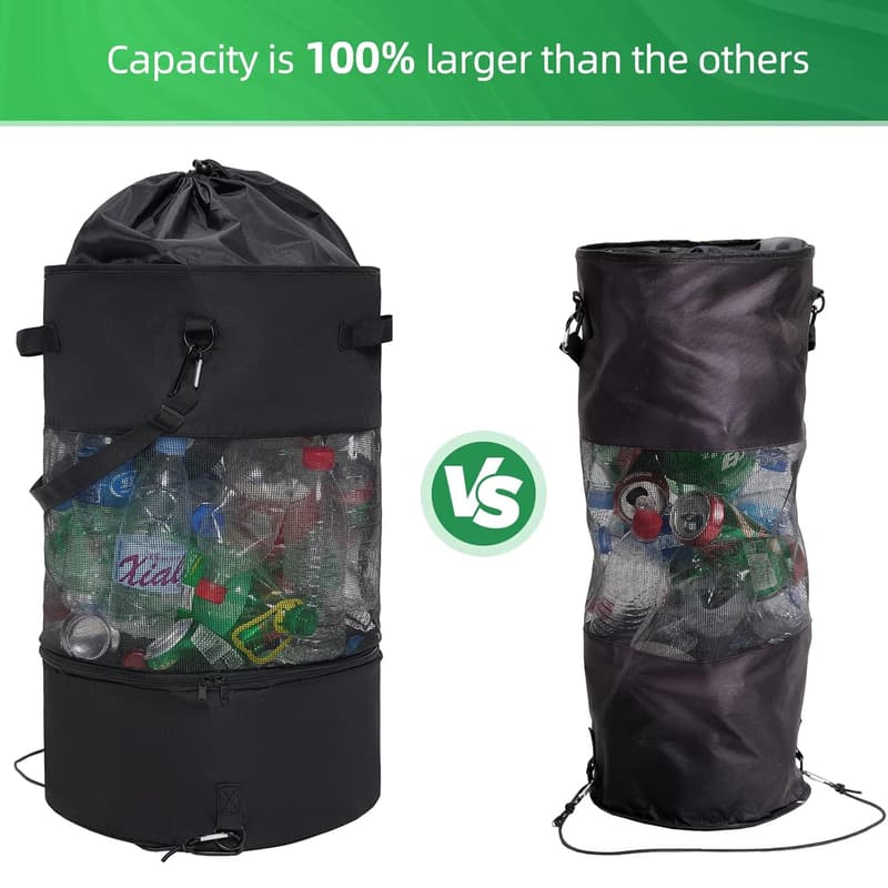 Large Portable Boat Trash Bag with Bottom Zipper - Black