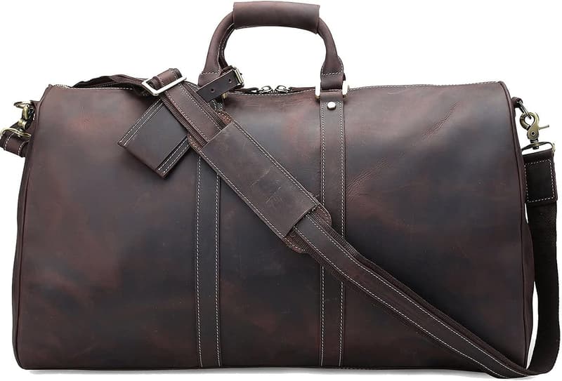 Classic Full Grain Leather Travel Duffel Bag for Men