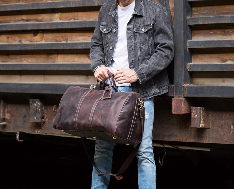 Classic Full Grain Leather Travel Duffel Bag for Men