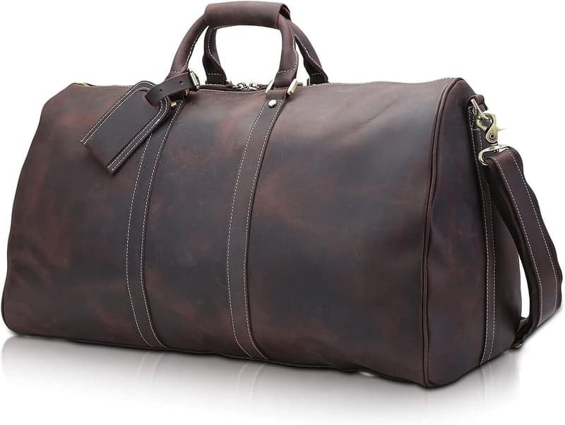Classic Full Grain Leather Travel Duffel Bag for Men