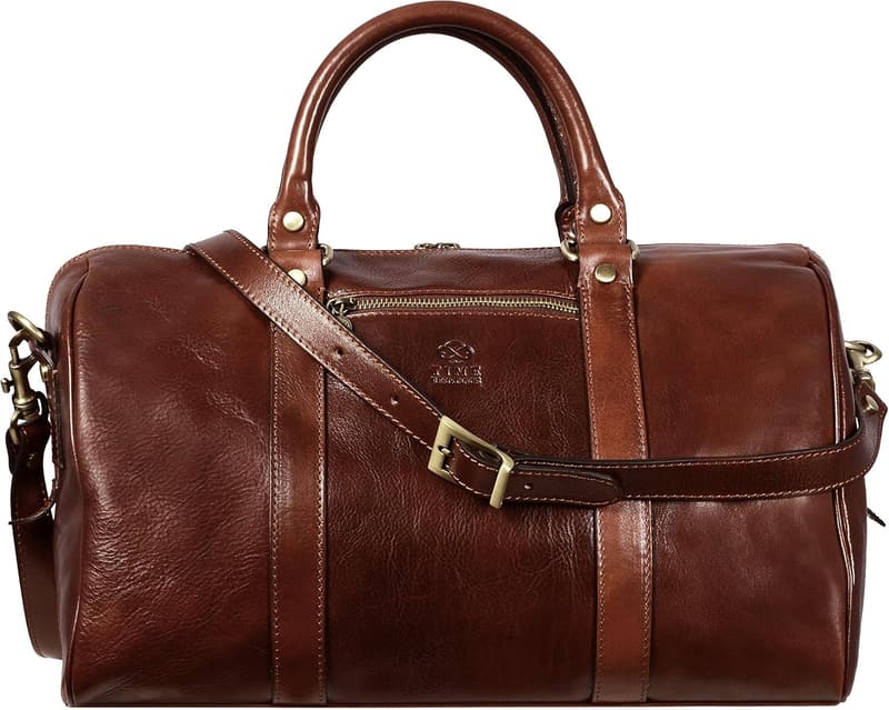 Unisex Brown Full Grain Leather Weekender Duffel Bag