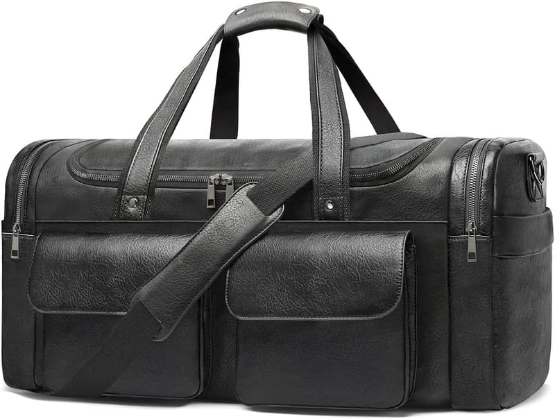 Large PU Leather Travel Duffel Bag with Shoe Compartment