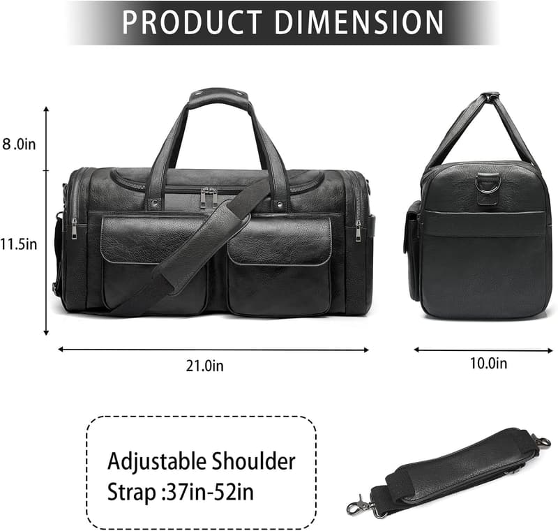 Large PU Leather Travel Duffel Bag with Shoe Compartment