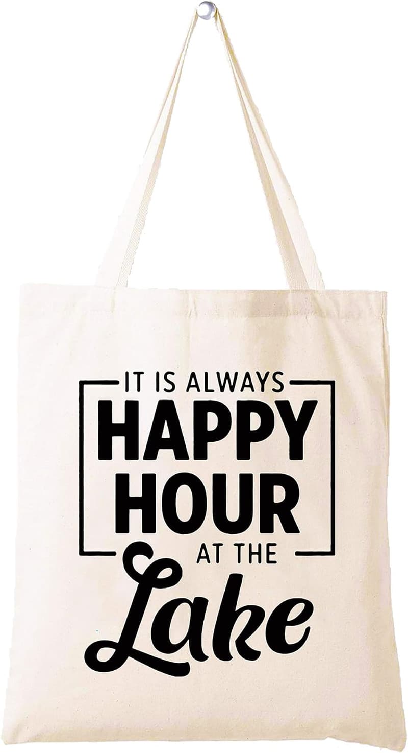 Happy Hour Lake Lovers Tote Bag - Funny Gift for Friends & Family