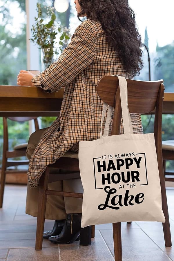 Happy Hour Lake Lovers Tote Bag - Funny Gift for Friends & Family