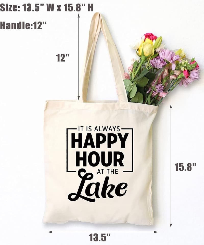 Happy Hour Lake Lovers Tote Bag - Funny Gift for Friends & Family