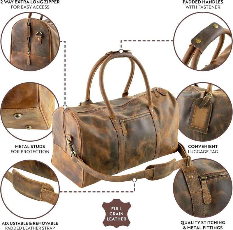 Buffalo Leather Weekender Duffle Bag for Men & Women