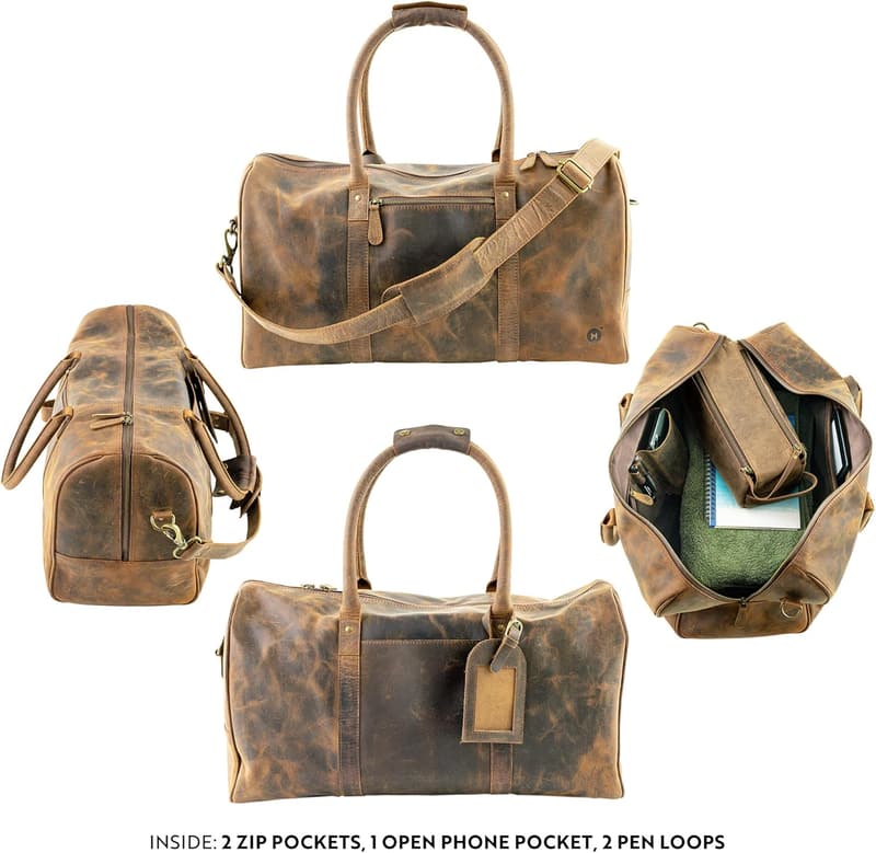 Buffalo Leather Weekender Duffle Bag for Men & Women