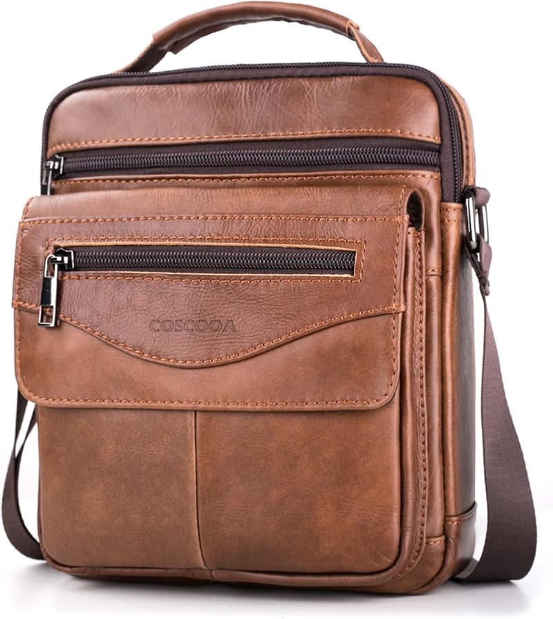 Men's Leather Messenger Crossbody Bag for Travel