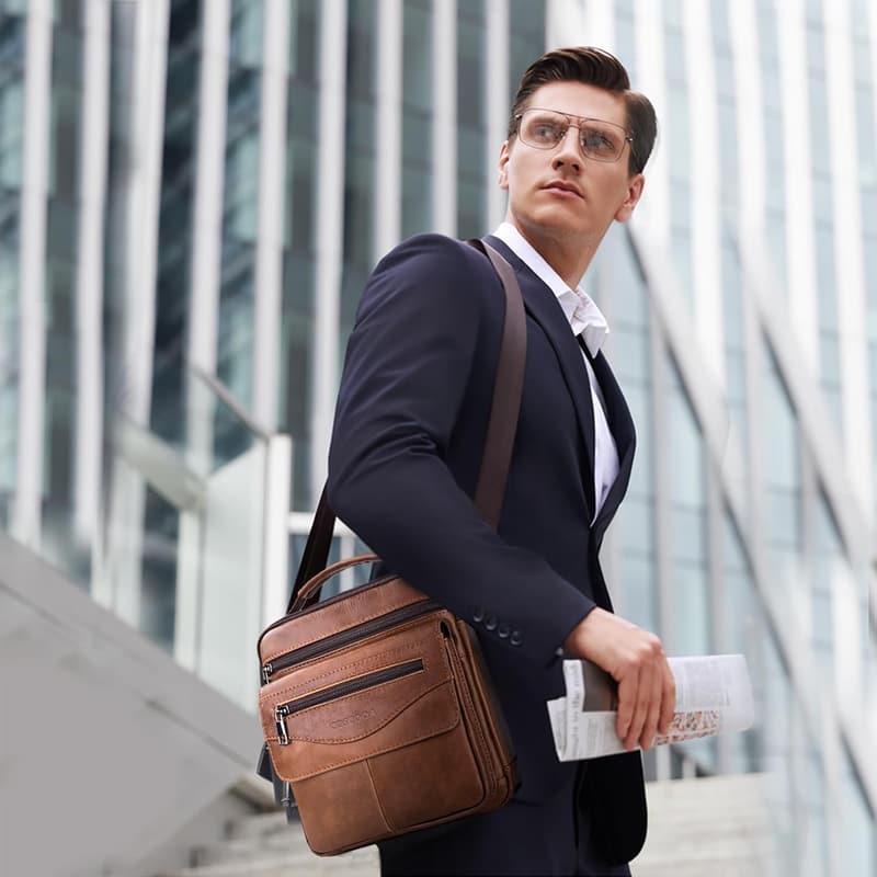 Men's Leather Messenger Crossbody Bag for Travel