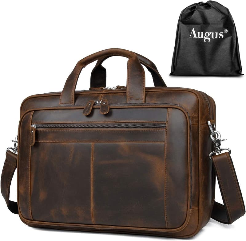 Genuine Leather Laptop Bag for Men - Business Travel Duffel