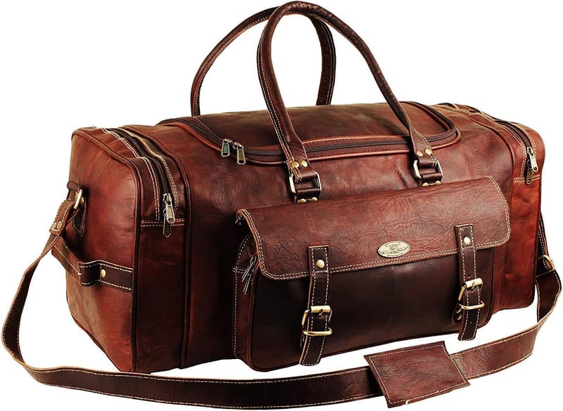 Vintage Leather Duffle Bag for Men - 24-Inch Weekender Travel Holdall