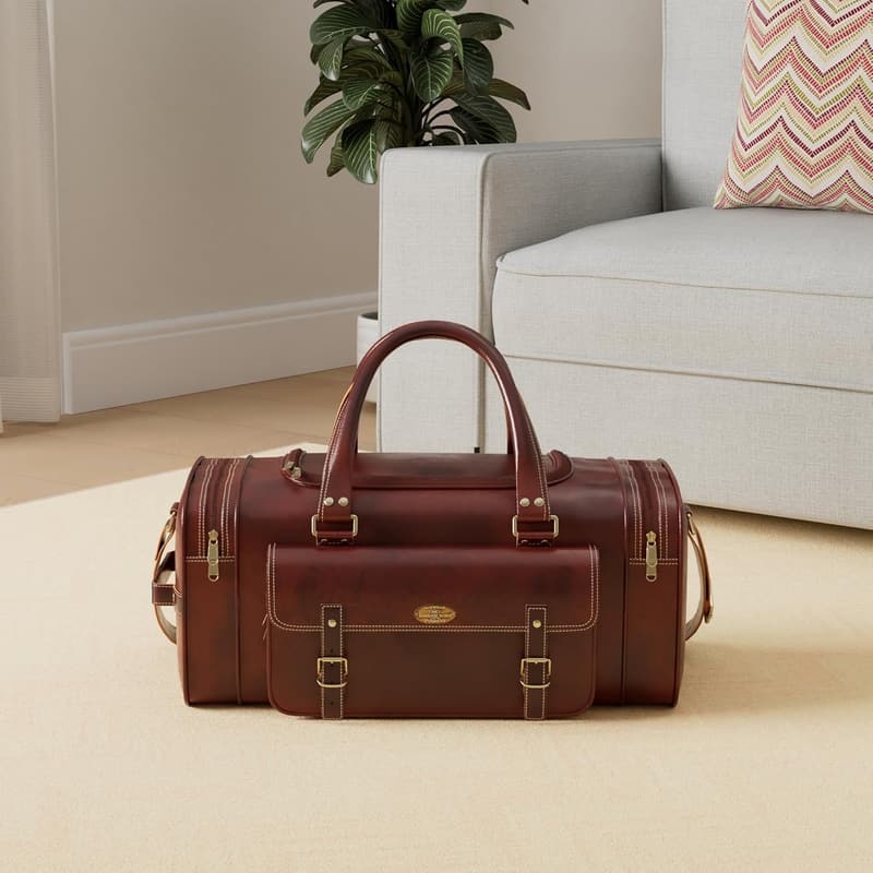 Vintage Leather Duffle Bag for Men - 24-Inch Weekender Travel Holdall