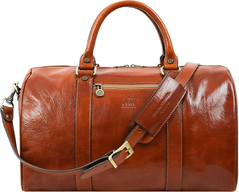Unisex Brown Full Grain Leather Weekender Duffel Bag