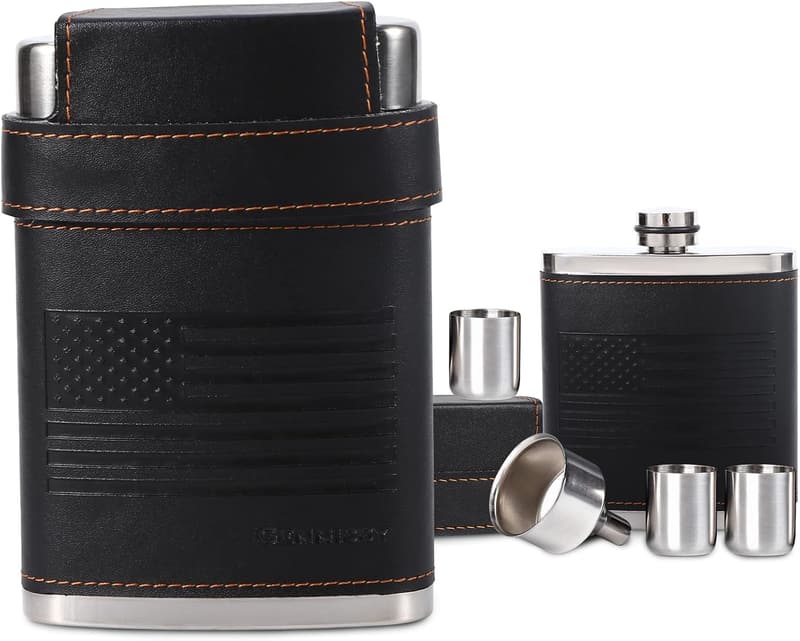 Men's 8oz Stainless Steel Hip Flask with Leather Wrap and Funnel
