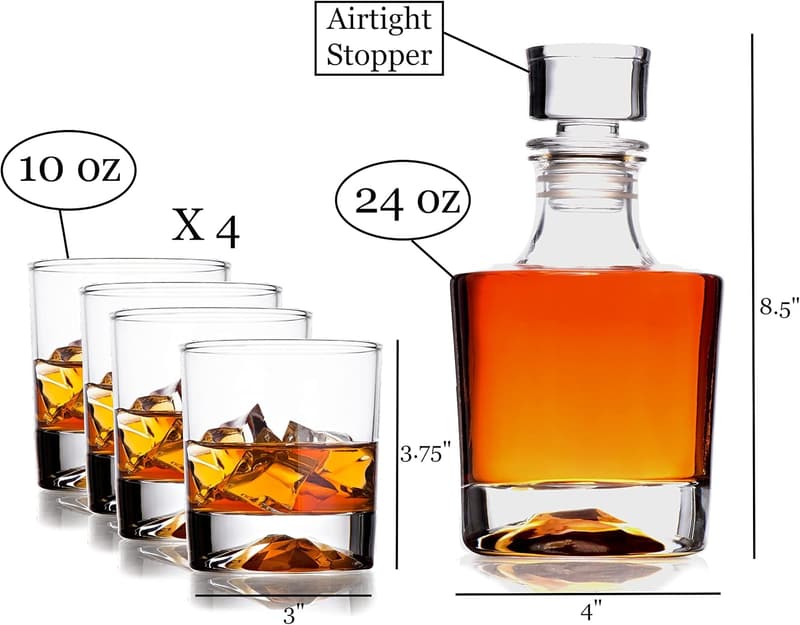 Whiskey Decanter Set with 4 Glasses - Gift for Him