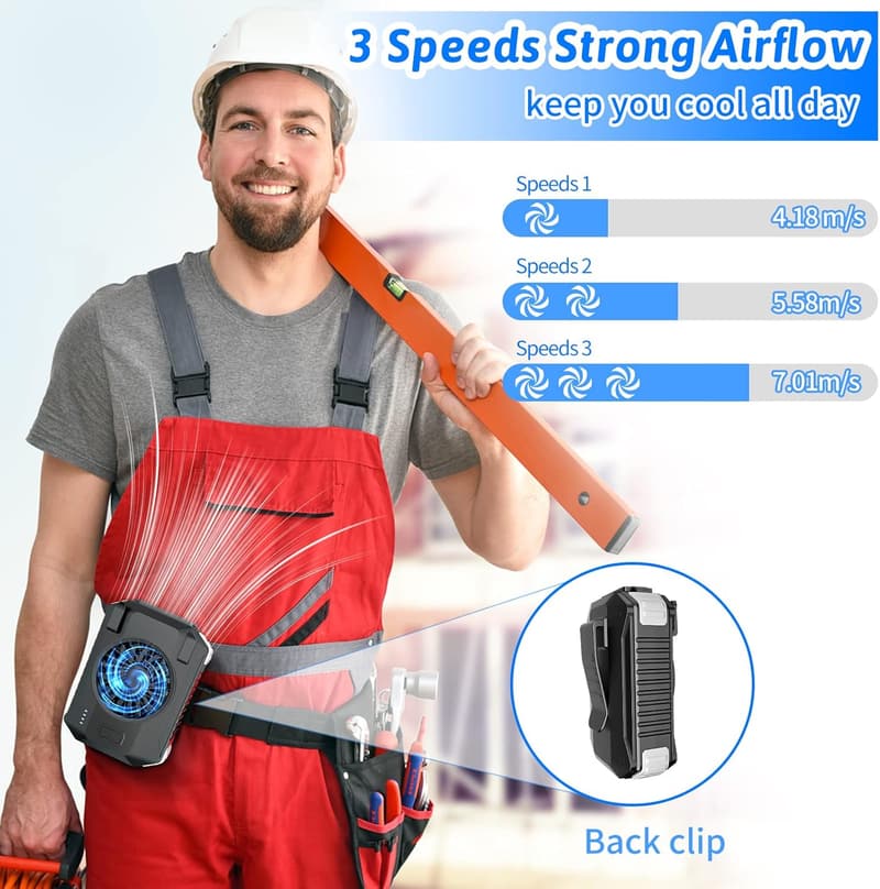 Portable 10000mAh Waist Fan - Rechargeable Hands-Free Clip Fan