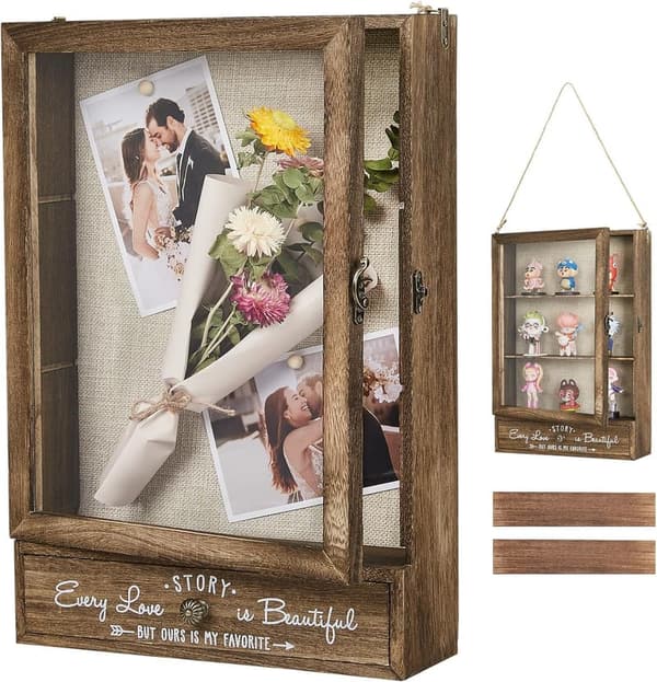 Large Shadow Box Frame with Removable Shelves - Brown Memory Display