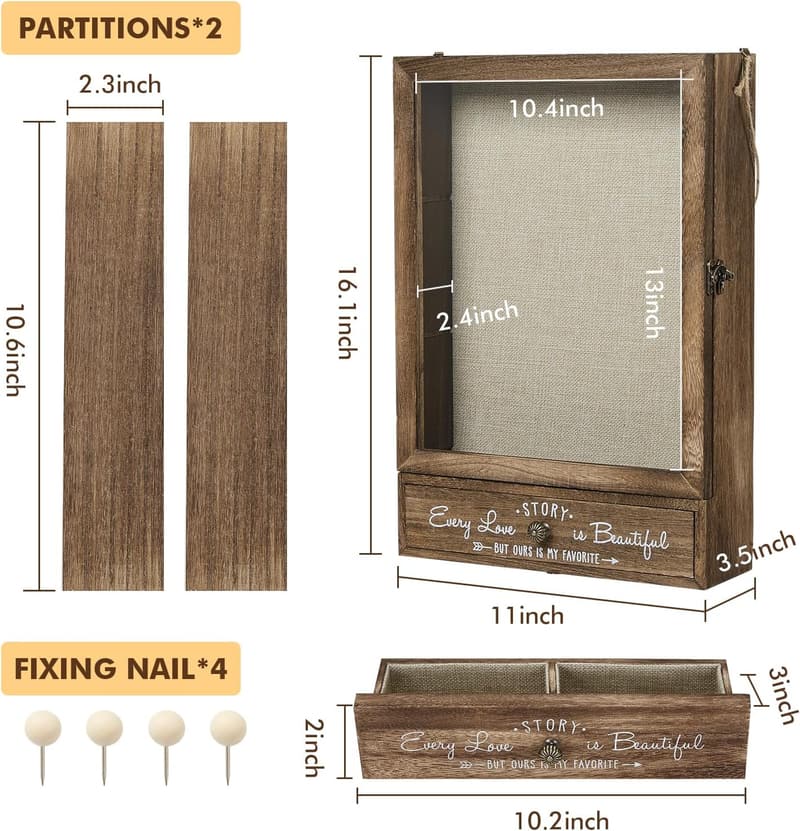 Large Shadow Box Frame with Removable Shelves - Brown Memory Display