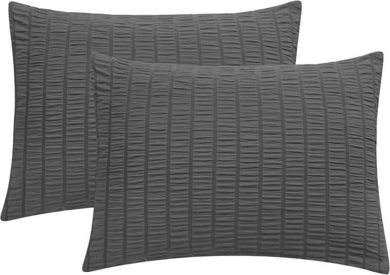 Charcoal Grey Seersucker Pillowcases Set of 2, Soft Microfiber