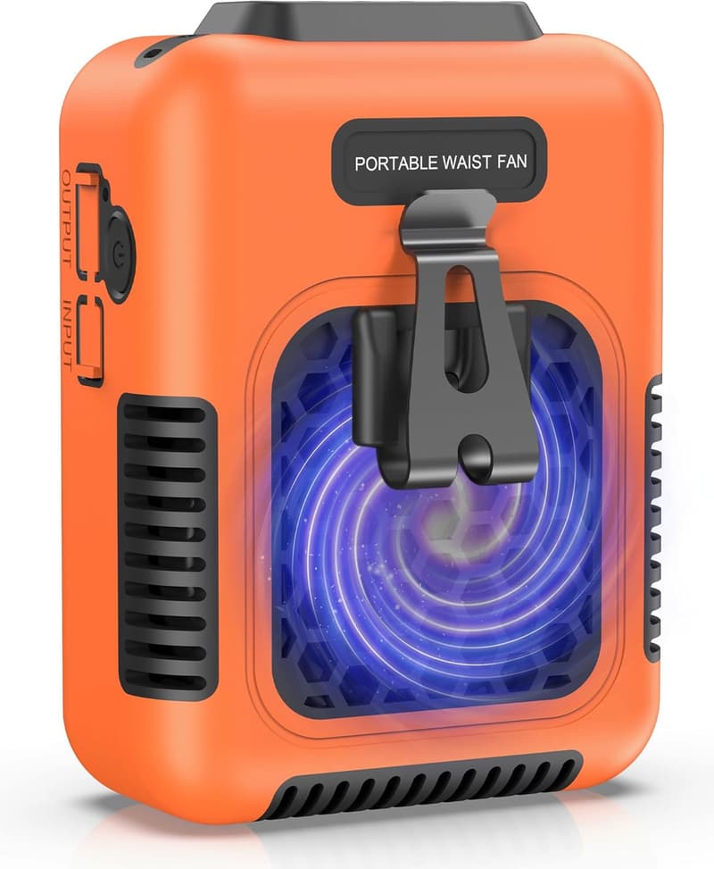 Portable Cooling Waist Fan with Clip and Lanyard, 24H Rechargeable