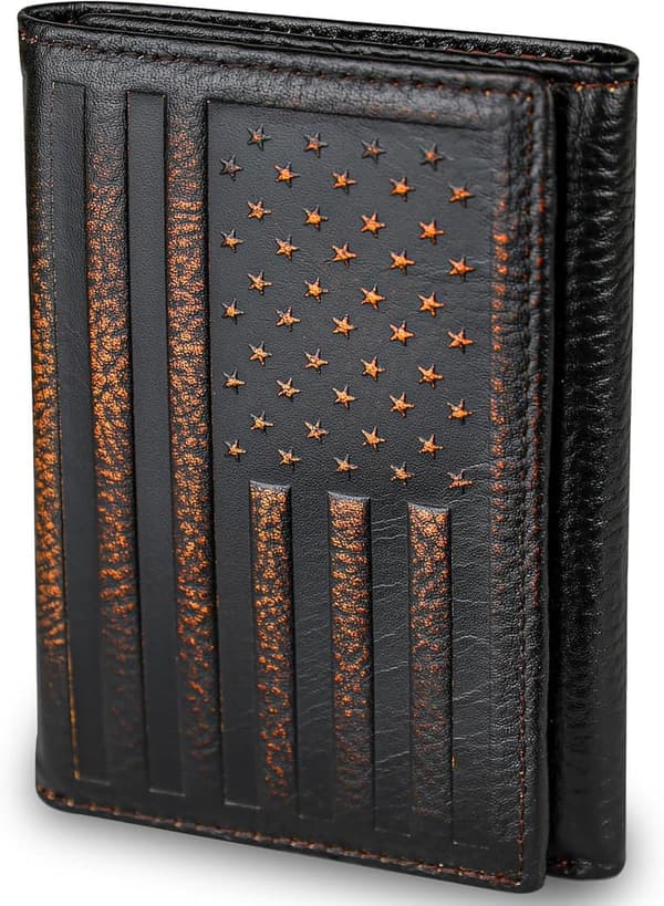 USA Flag Men's Trifold Wallet - Handcrafted Full Grain Leather, RFID Blocking