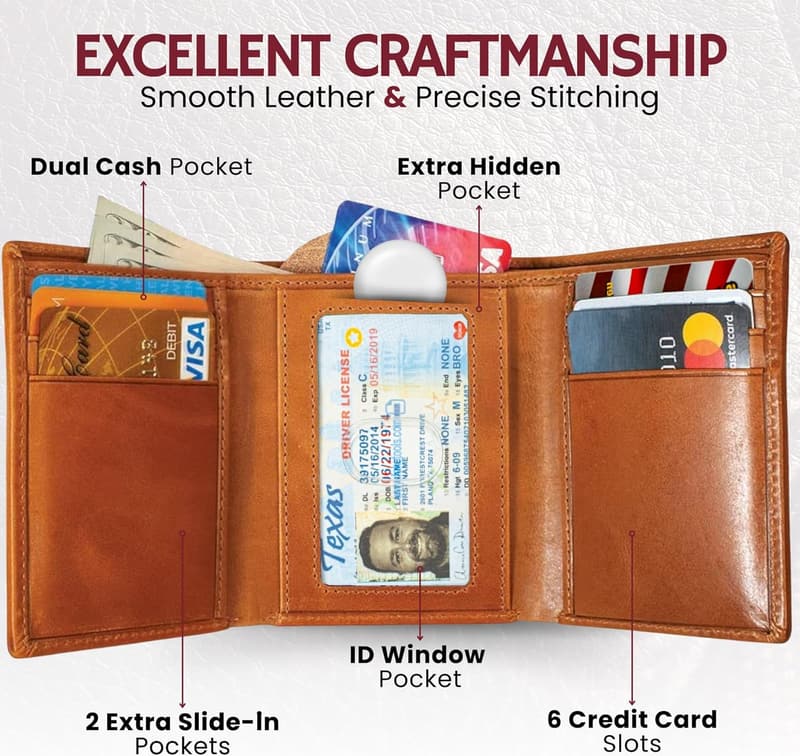 Men's Genuine Leather RFID Trifold Wallet - Card & Cash Holder