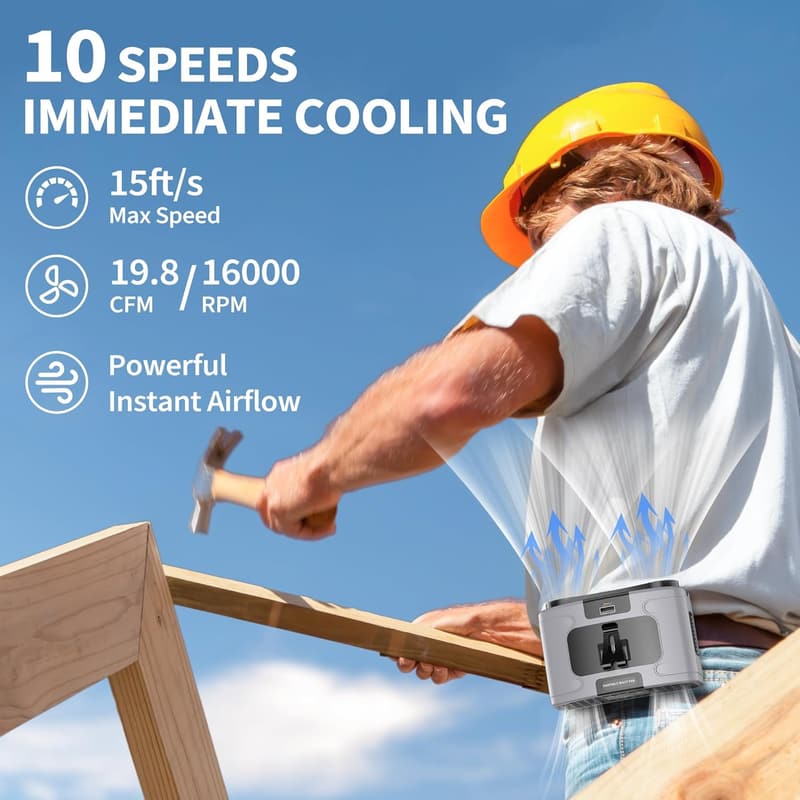 Rechargeable 20000mAh Portable Clip-On Fan - 40H Cooling for Outdoors