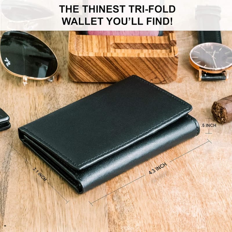 Men’s Leather RFID Trifold Wallet with ID Flip-Up - Black