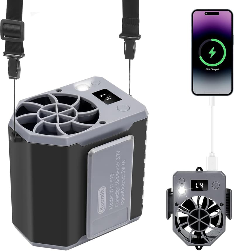 Rechargeable Waist Fan with Clip, 24H Hands-Free Outdoor Use