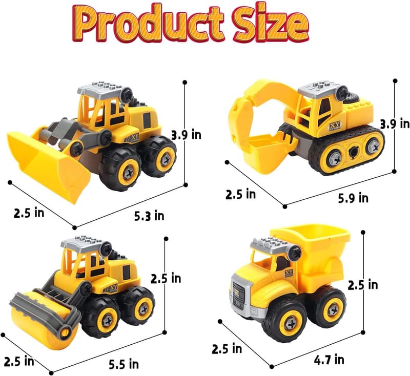 Construction Sand Kit with 4 Trucks and Sandbox for Kids 2-8
