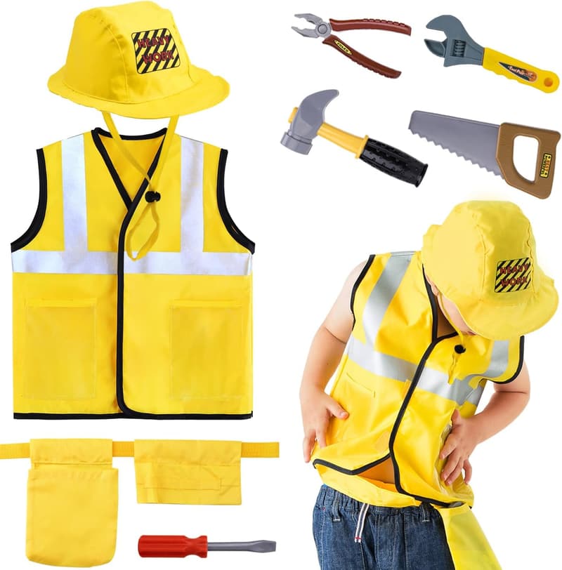 Kids Construction Costume Set - Toddler Builder Dress Up Outfit