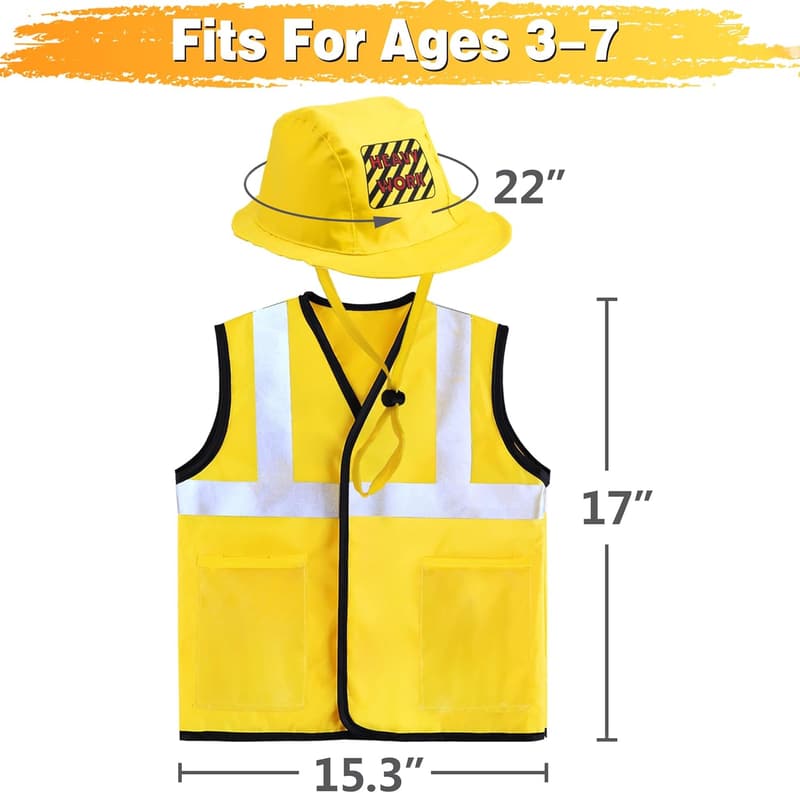 Kids Construction Costume Set - Toddler Builder Dress Up Outfit