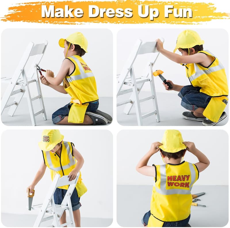 Kids Construction Costume Set - Toddler Builder Dress Up Outfit