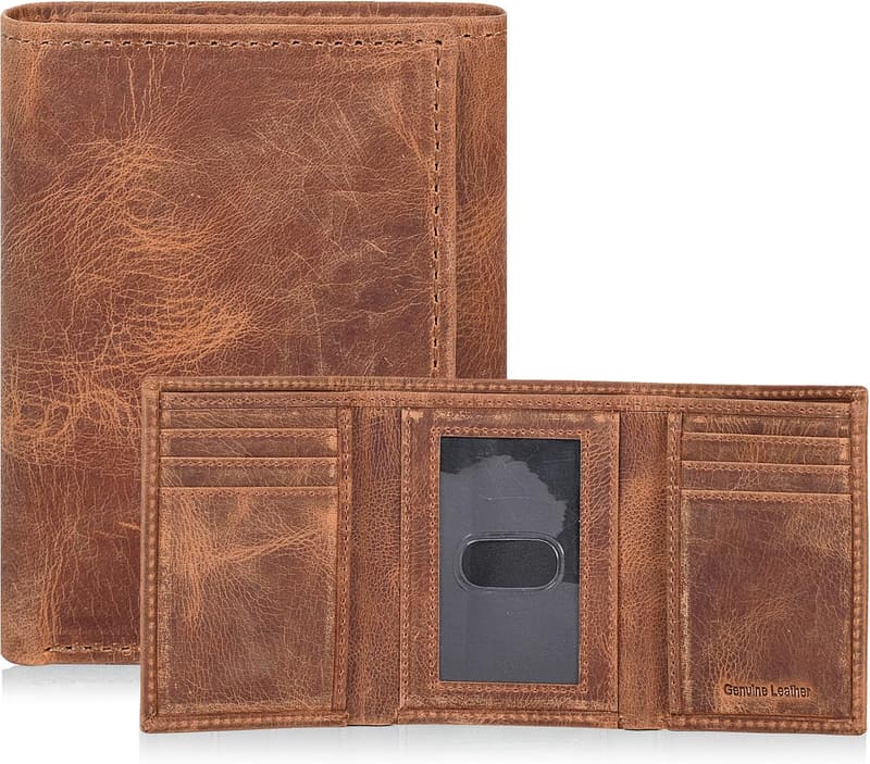 Slim RFID Leather Wallet for Men - Minimalist Tri-Fold Design