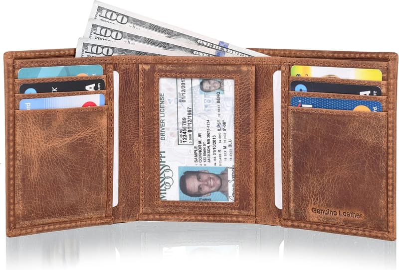 Slim RFID Leather Wallet for Men - Minimalist Tri-Fold Design