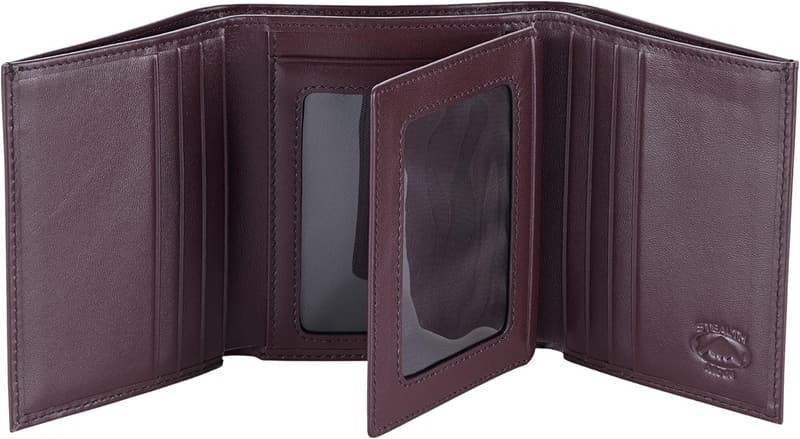 RFID Leather Trifold Wallet with Flip-Out ID for Men