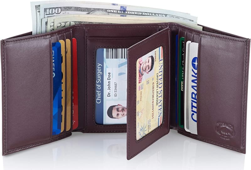 RFID Leather Trifold Wallet with Flip-Out ID for Men