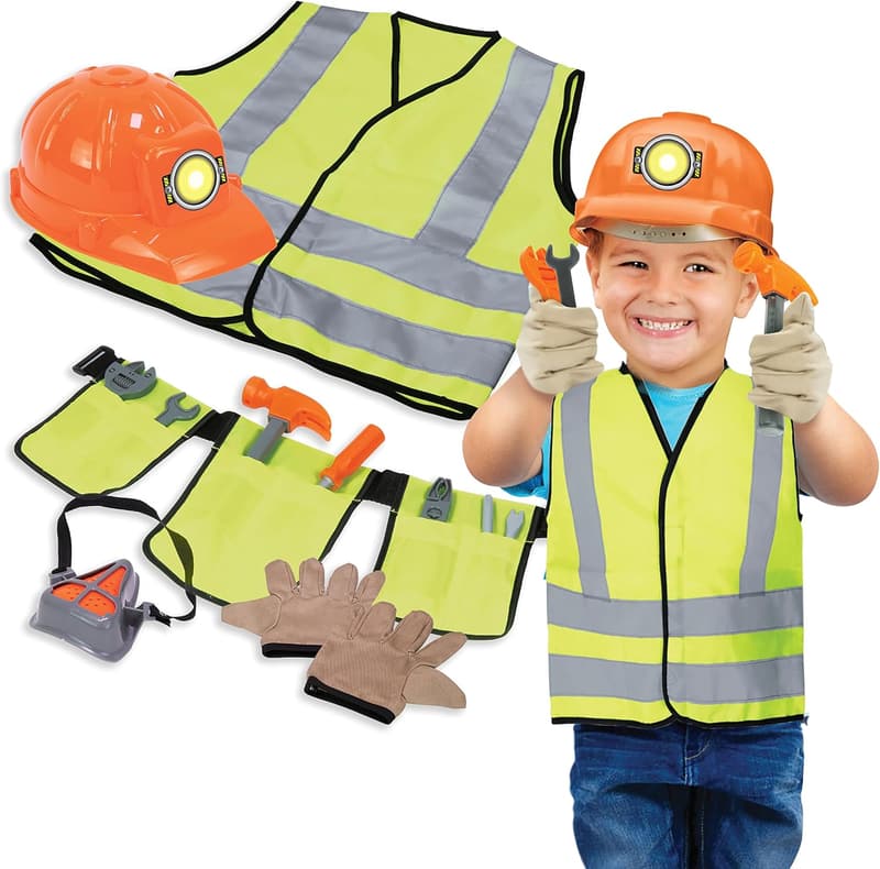 Kids' Construction Worker Costume Set with Tools and Hat