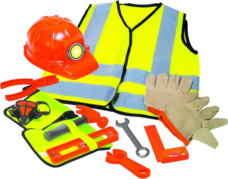 Kids' Construction Worker Costume Set with Tools and Hat