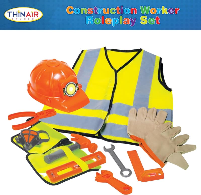 Kids' Construction Worker Costume Set with Tools and Hat
