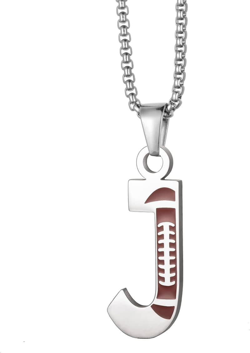 Football Player Number Stainless Steel Necklace – Silver Pendant