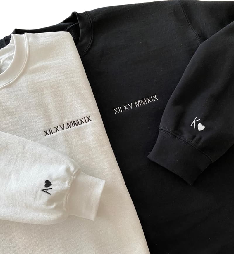 Matching Embroidered Roman Numeral Hoodies for Couples