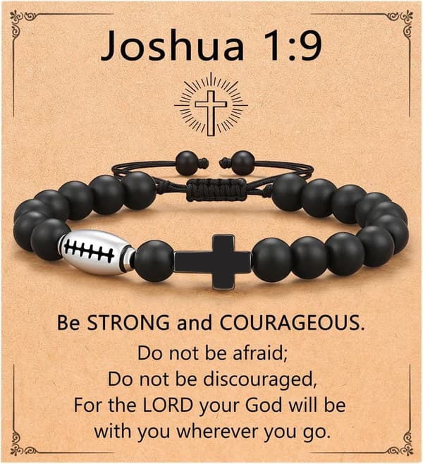Natural Stone Baseball Soccer Cross Bracelet for Son